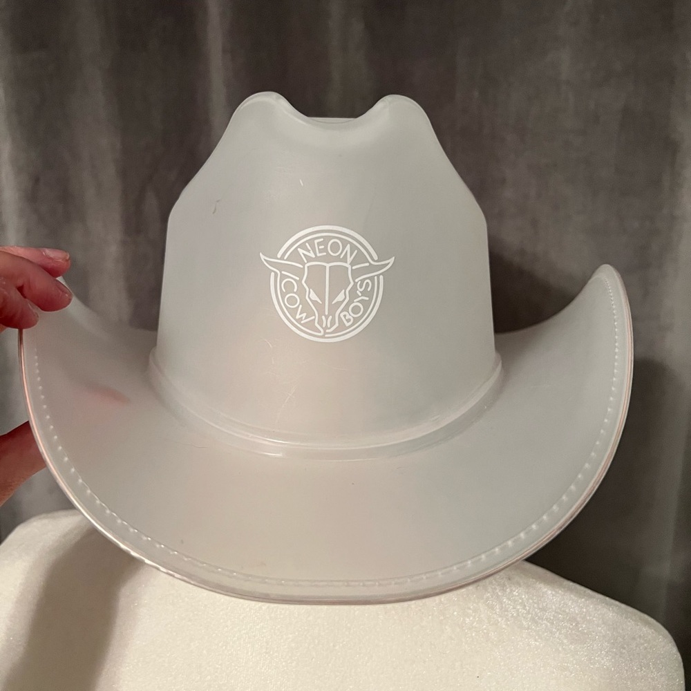 Neon Cowboy White Plastic Hat NO BATTERY - OS